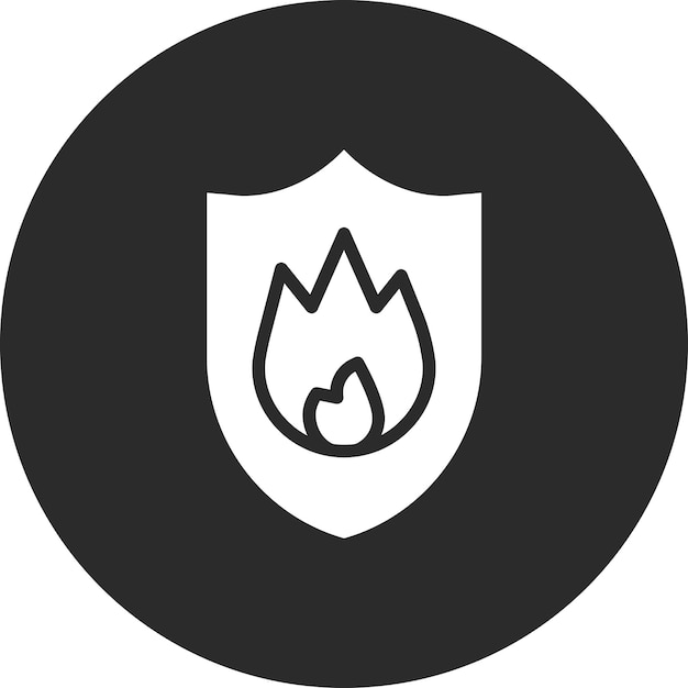 Ilustración del icono vectorial del escudo de fuego del conjunto de iconos de bomberos