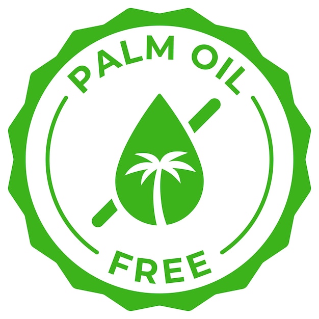 Ilustración del icono vectorial de la etiqueta libre de aceite de palma No hay logotipo verde de aceite de palmera
