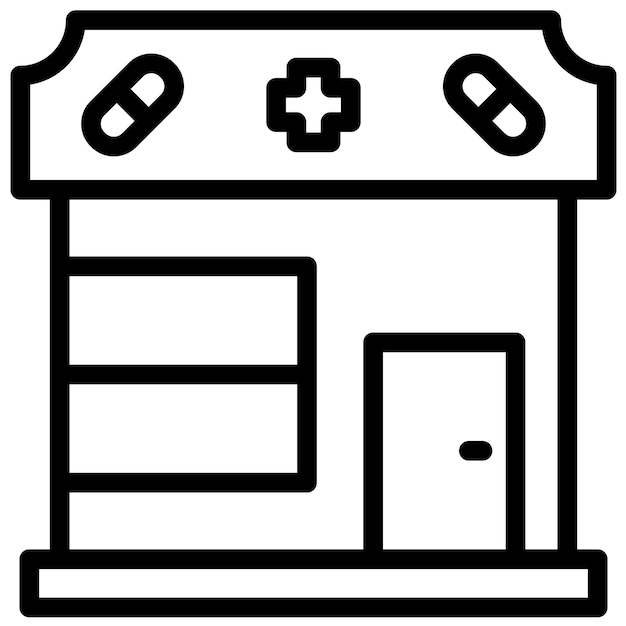 Ilustración del icono vectorial de la farmacia del conjunto de iconos de los Servicios de Emergencia
