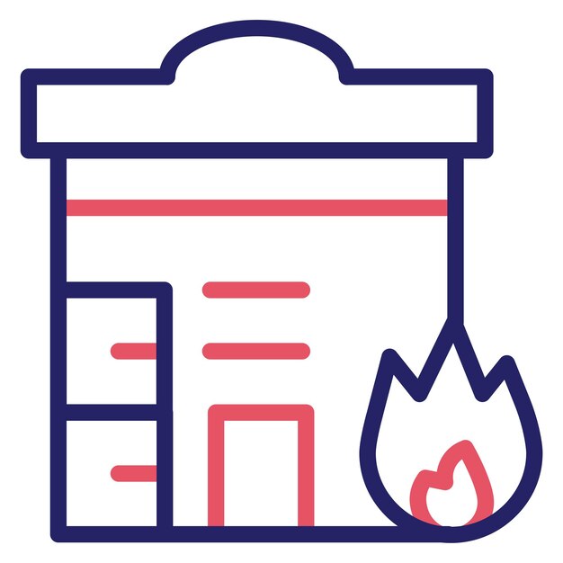 Ilustración del icono vectorial de fuego del edificio del iconset de bomberos