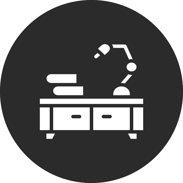 Ilustración del icono vectorial de la lámpara de escritorio del conjunto de iconos de papelería de oficina
