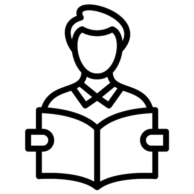 Ilustración del icono vectorial del libro de lectura del estudiante del conjunto de iconos de aprendizaje