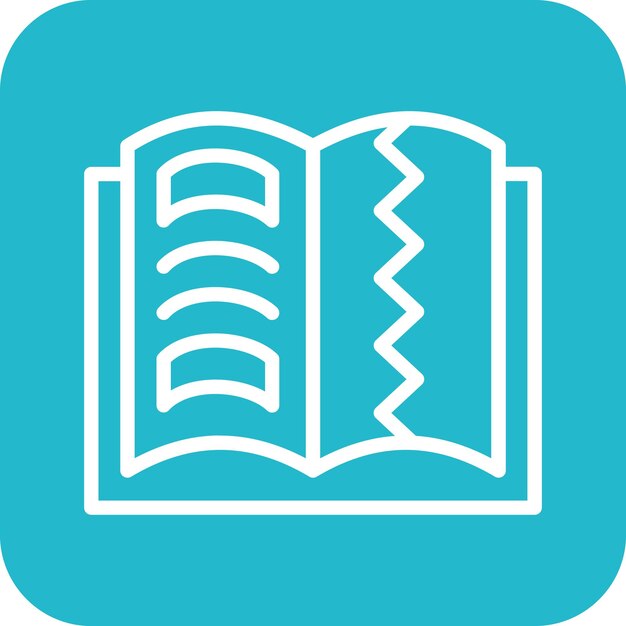 Vector ilustración del icono vectorial del libro rasgado del conjunto de iconos de la biblioteca