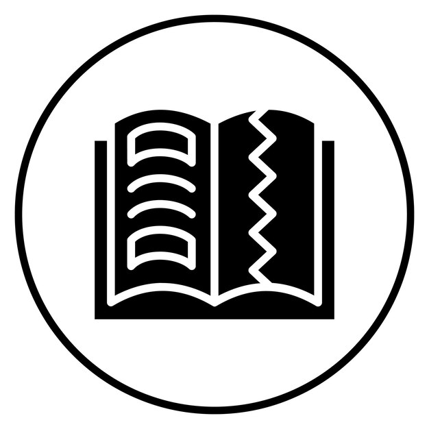 Vector ilustración del icono vectorial del libro rasgado del conjunto de iconos de la biblioteca