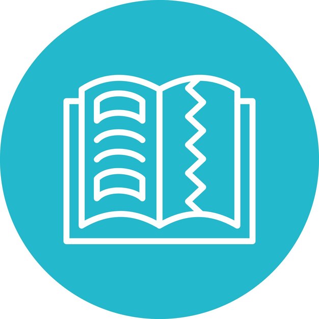 Ilustración del icono vectorial del libro rasgado del conjunto de iconos de la biblioteca