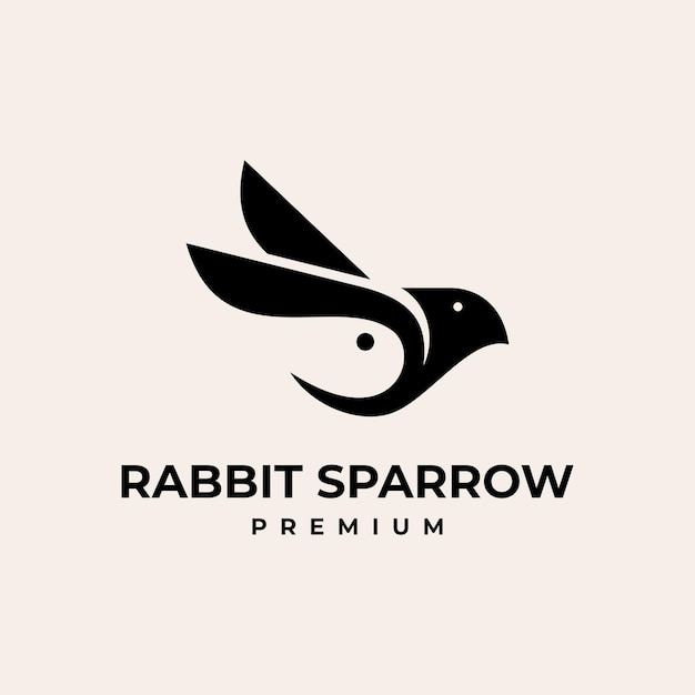 ILUSTRACIÓN DEL ICONO VECTORIAL DEL LOGOTIPO ANIMAL DEL ESPACIO NEGATIVO DEL CONEJO Y EL GORRIÓN