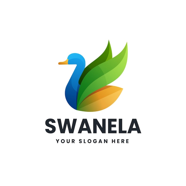 Ilustración del icono vectorial del logotipo colorido con gradiente de cisne