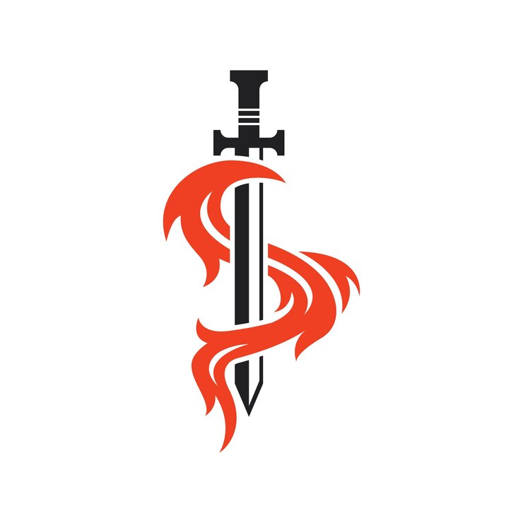 Vector ilustración del icono vectorial del logotipo de la espada de fuego