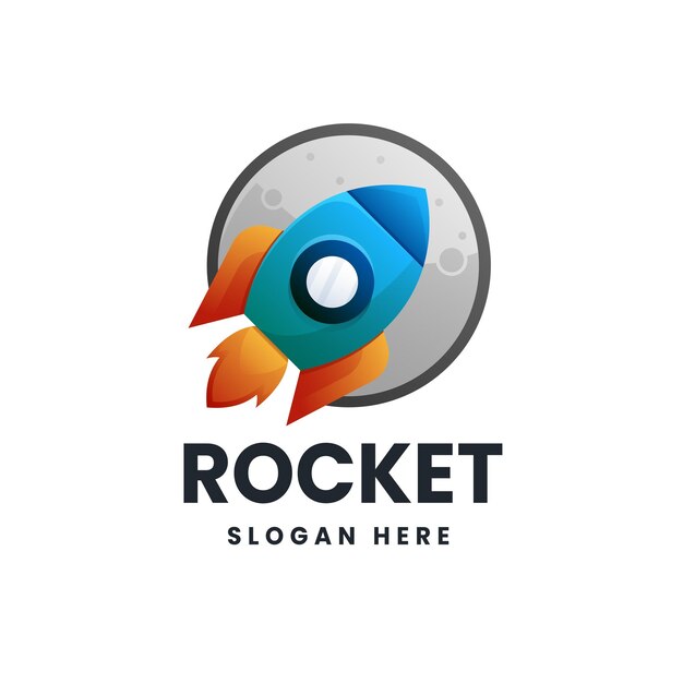 Ilustración del icono vectorial del logotipo del gradiente del cohete