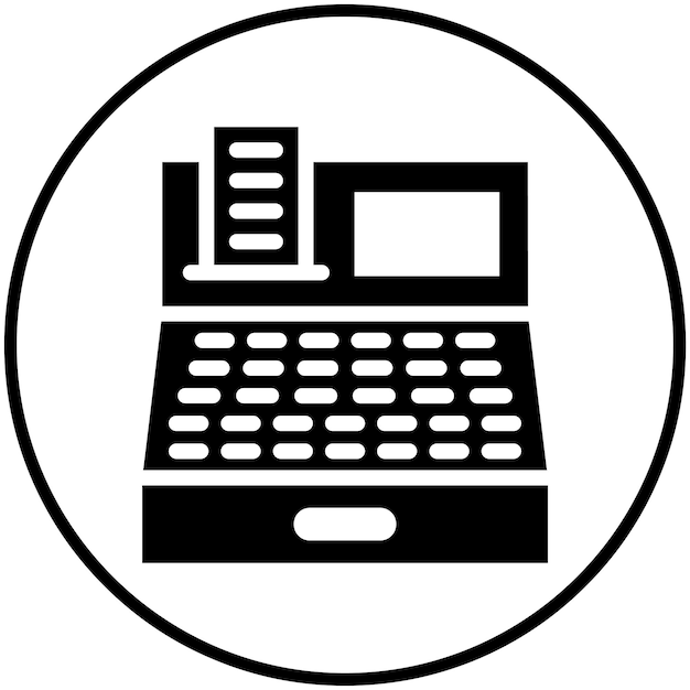 Ilustración del icono vectorial de la máquina de caja del conjunto de iconos de compras y comercio electrónico