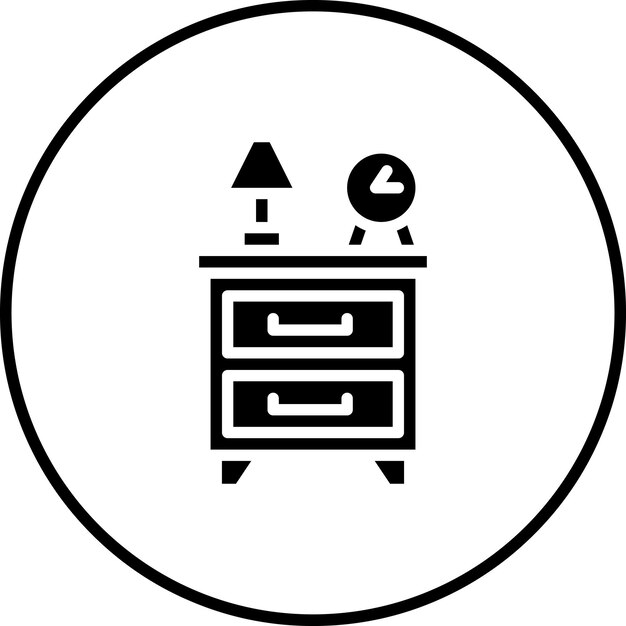 Ilustración del icono vectorial de la mesa de la cama del conjunto de iconos interiores
