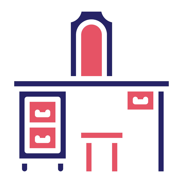 Ilustración del icono vectorial de la mesa de vestimenta del conjunto de iconos interiores