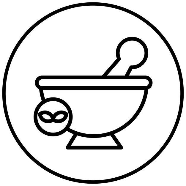 Ilustración del icono vectorial del mortero del conjunto de iconos de la farmacia