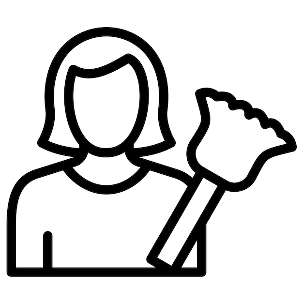 Ilustración del icono vectorial de la mujer que limpia el polvo del icono de la ama de llaves