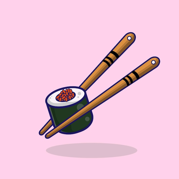 Ilustración de icono vectorial de palillos que sostienen rollos de sushi Concepto de icono de comida japonesa aislado