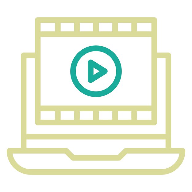Ilustración del icono vectorial de la película en la computadora portátil del conjunto de iconos de cine