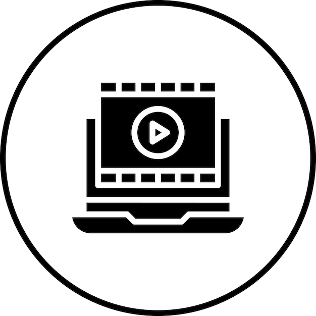 Ilustración del icono vectorial de la película en la computadora portátil del conjunto de iconos de cine