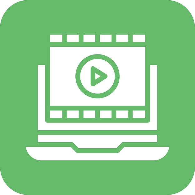 Ilustración del icono vectorial de la película en la computadora portátil del conjunto de iconos de cine