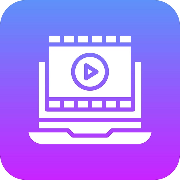 Ilustración del icono vectorial de la película en la computadora portátil del conjunto de iconos de cine