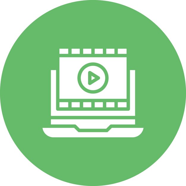 Ilustración del icono vectorial de la película en la computadora portátil del conjunto de iconos de cine