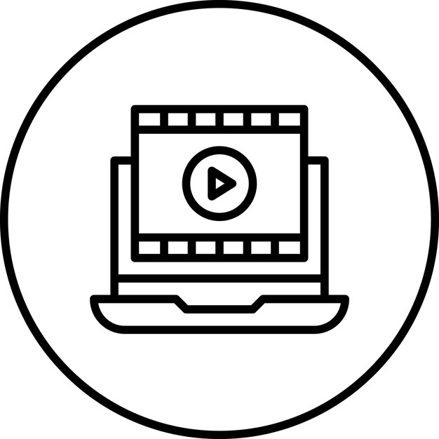 Ilustración del icono vectorial de la película en la computadora portátil del conjunto de iconos de cine