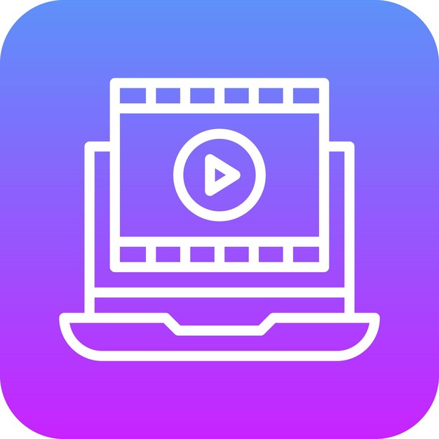 Ilustración del icono vectorial de la película en la computadora portátil del conjunto de iconos de cine