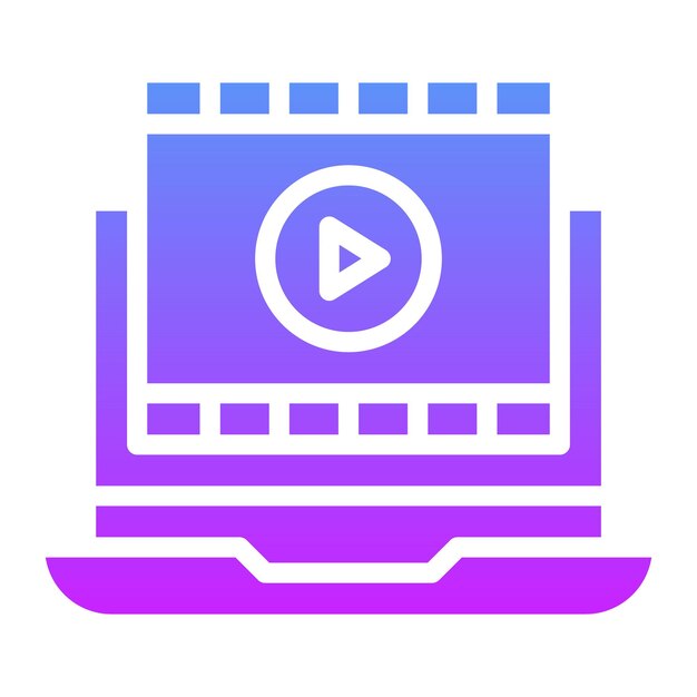 Ilustración del icono vectorial de la película en la computadora portátil del conjunto de iconos de cine