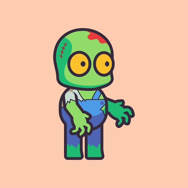 Ilustración de icono vectorial de un personaje de dibujos animados de zombies