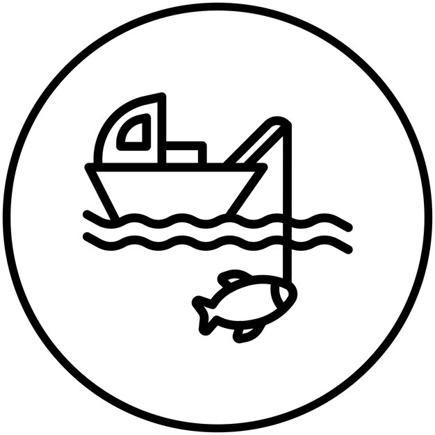 Ilustración del icono vectorial de pesca en barco del conjunto de iconos de pesca