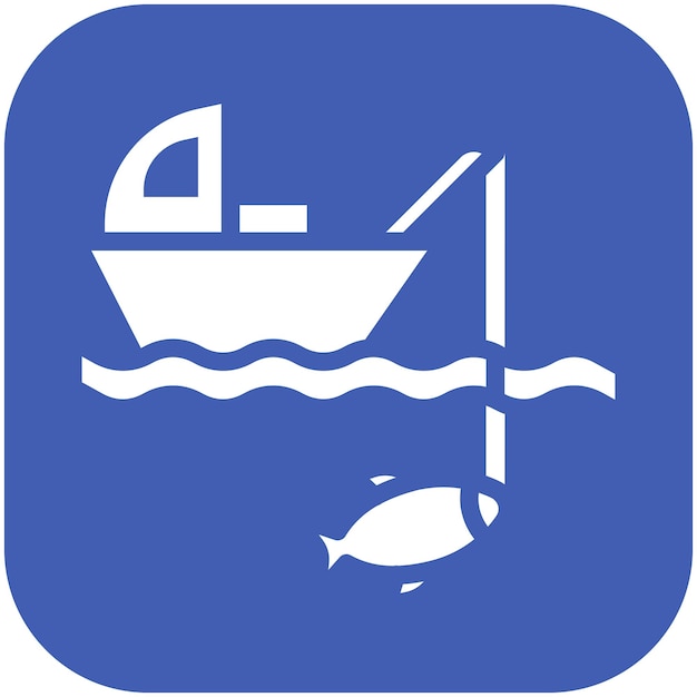 Ilustración del icono vectorial de pesca en barco del conjunto de iconos de pesca