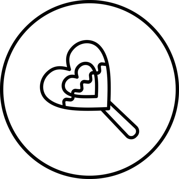 Ilustración del icono vectorial de la piruleta de corazón del conjunto de iconos de dulces y caramelos