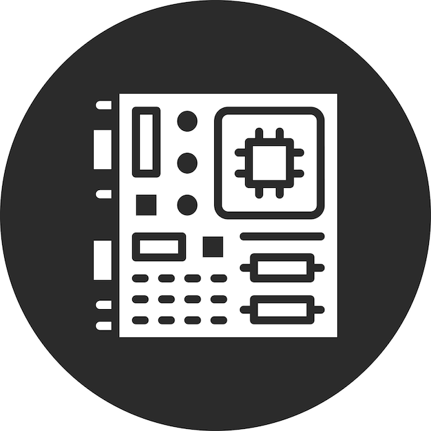 Ilustración del icono vectorial de la placa base del conjunto de iconos de computadora y hardware