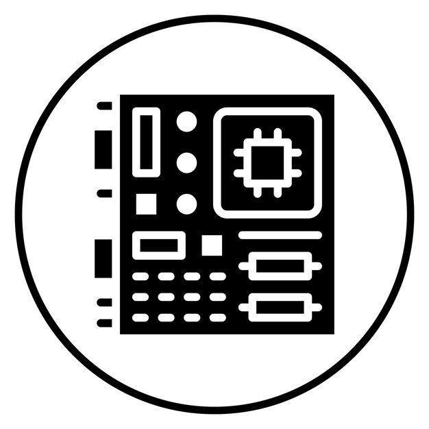 Ilustración del icono vectorial de la placa base del conjunto de iconos de computadora y hardware