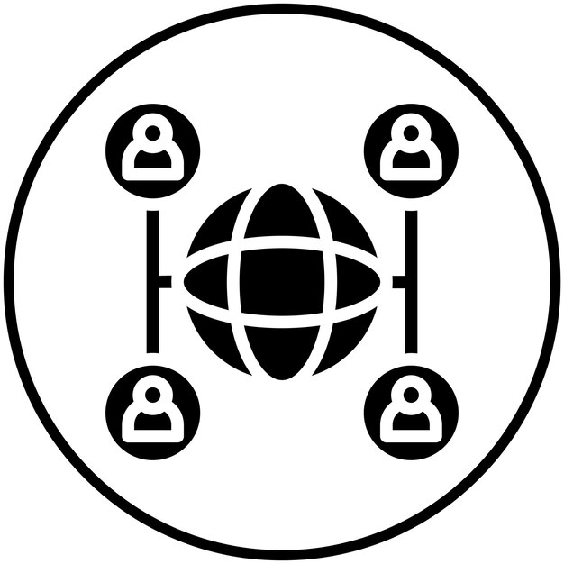 Ilustración del icono vectorial de red global del conjunto de iconos de negocios y oficinas