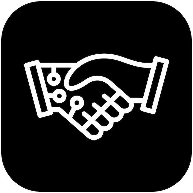 Ilustración del icono vectorial del robot contra la mano humana del conjunto de iconos de robótica