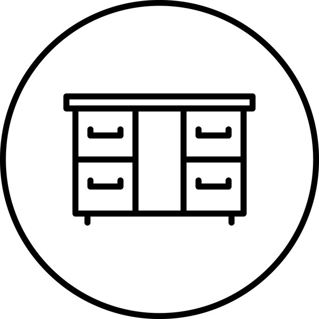 Ilustración del icono vectorial de la tabla del cajón del conjunto de iconos interiores