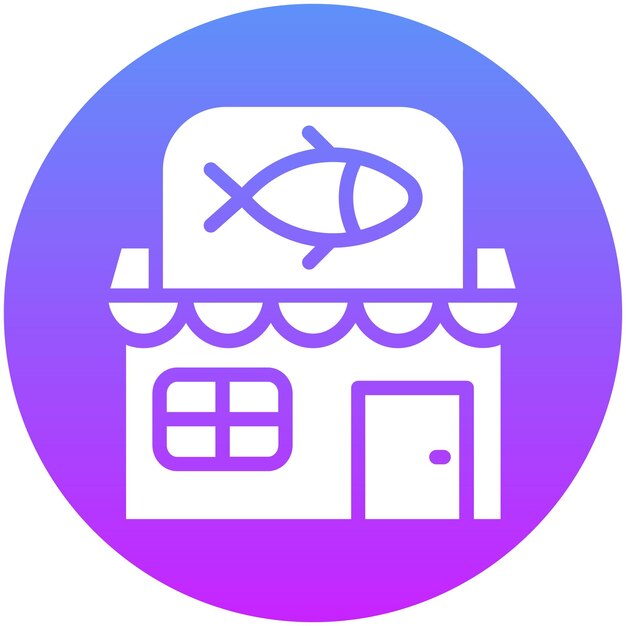 Ilustración del icono vectorial de la tienda de equipos de pesca del conjunto de iconos de pesca