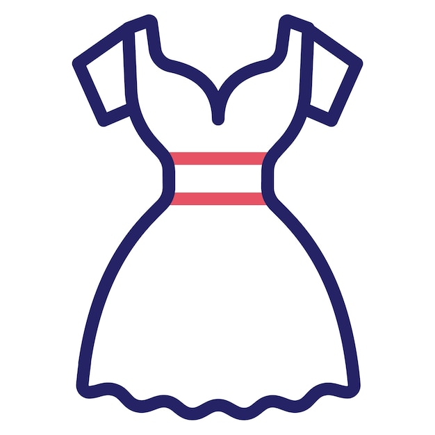 Ilustración del icono vectorial del vestido de la fiesta del conjunto de iconos de ropa