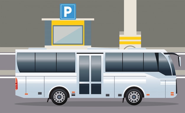 Ilustración de icono de vehículo de transporte público de autobús blanco