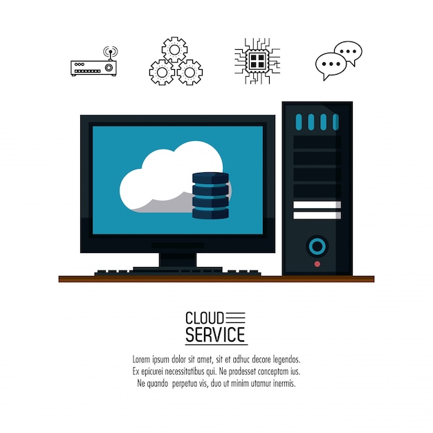 Ilustración de iconos de base de datos y alojamiento