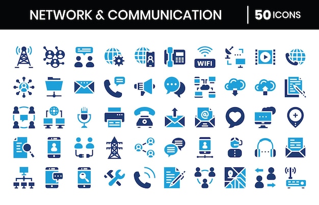 Ilustración de los iconos planos de la red y la comunicación SetVector