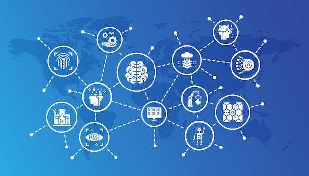 Ilustración de iconos de promoción de inteligencia artificial Ilustración de vector bancario en estilo de línea