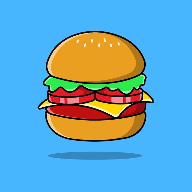 Ilustración de iconos vectoriales de dibujos animados de hamburguesa con queso