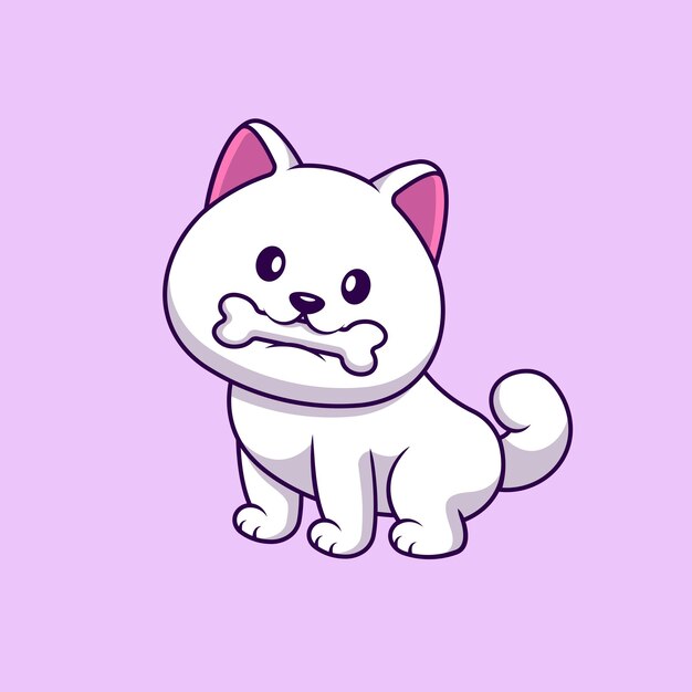 Ilustración de iconos vectoriales de dibujos animados de hueso de mordedura de perro Spitz lindo