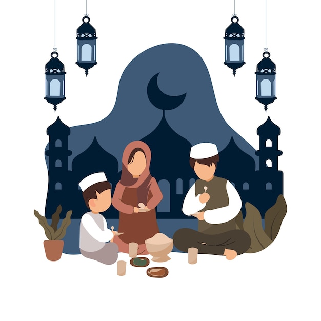 ilustración de iftar musulmán islámico plano