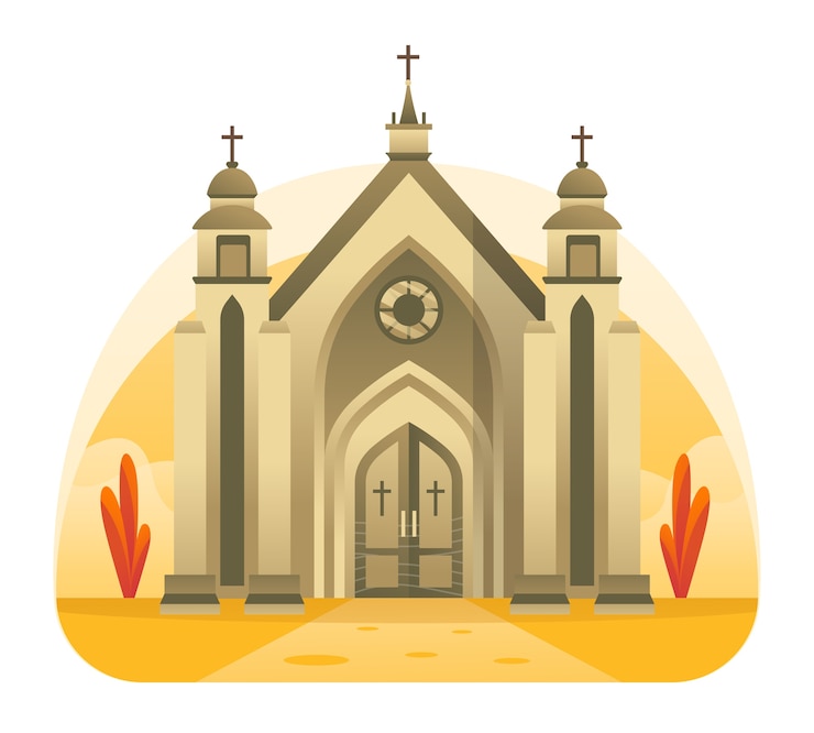 Vector ilustración de la iglesia, un lugar para la alabanza cristiana a jesucristo. esta ilustración se puede utilizar para sitios web, páginas de destino, web, aplicaciones y banners.