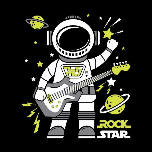 Ilustración de ilustración de dibujos animados de astronauta Rock Star