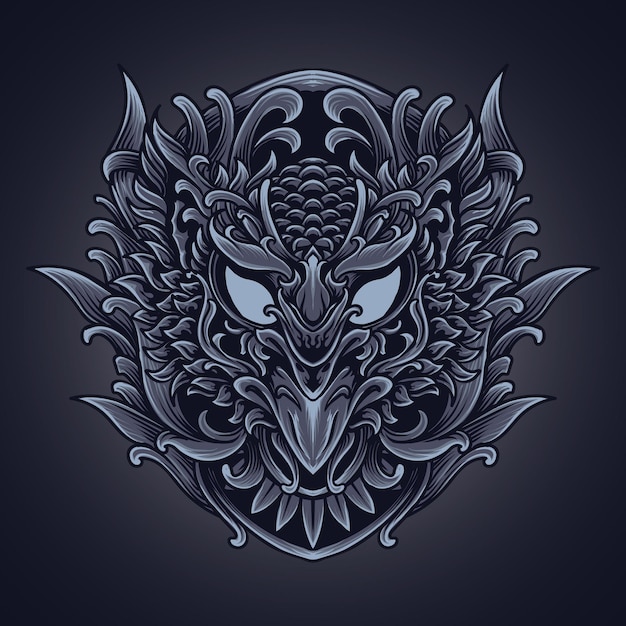 ilustración de ilustraciones y diseño de camiseta adorno de grabado de cabeza de pájaro
