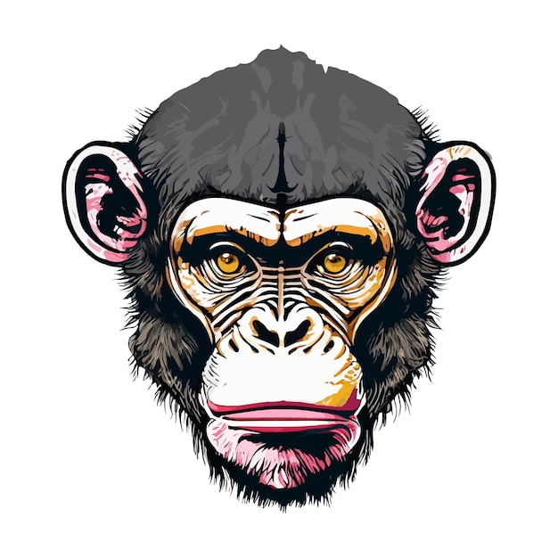Ilustración de ilustraciones y diseño de camiseta cara de mono sobre fondo blanco
