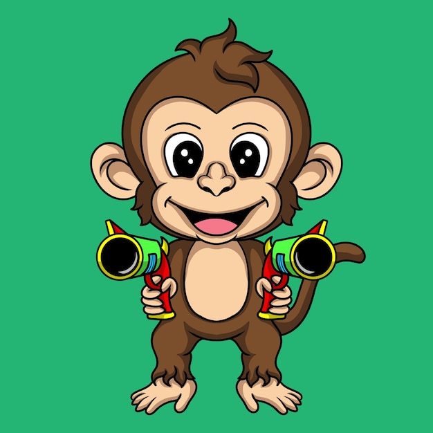 Vector ilustración de ilustraciones y diseño de camisetas mono de personaje animal lindo con pistola